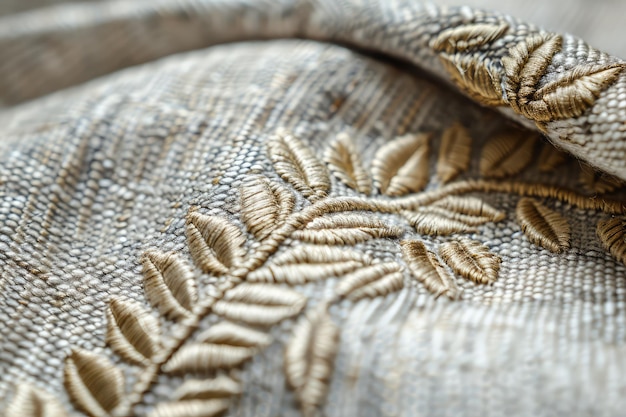 Zbliżenie haftu na lnianej tkaninie